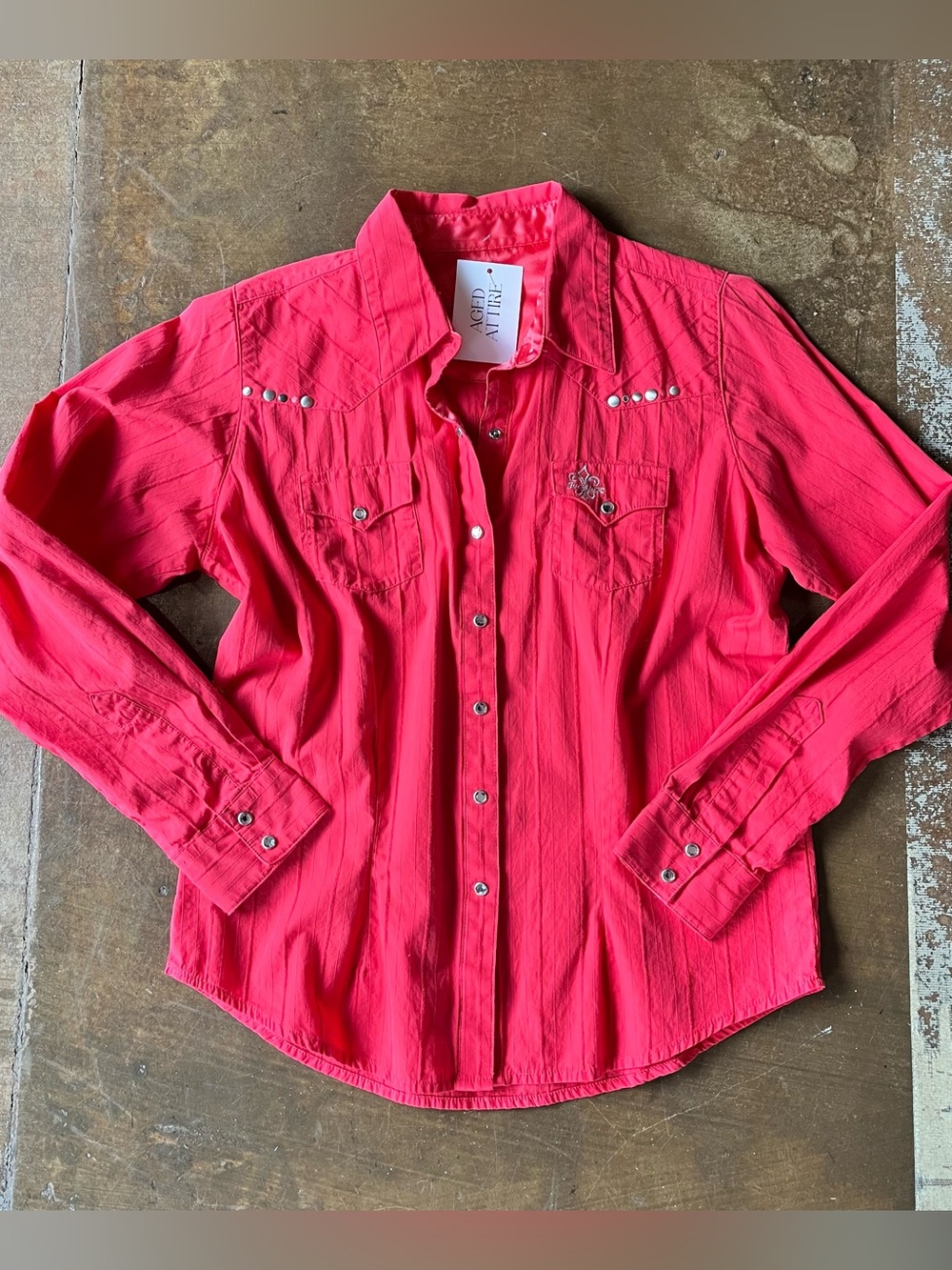 Twenty X Vintage Y2K Red Embroidered Rhinestone Grunge Pearl Snap Shirt Medium M